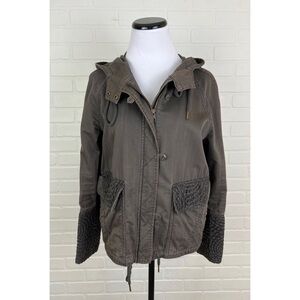 Hei Hei Anthropologie Lace Detail Hooded Zip Front Button Utility Jacket Small